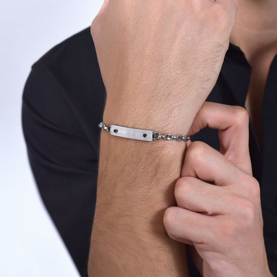 BRACELET POUR HOMME EN ACIER AVEC ÉLÉMENTS NOIRS