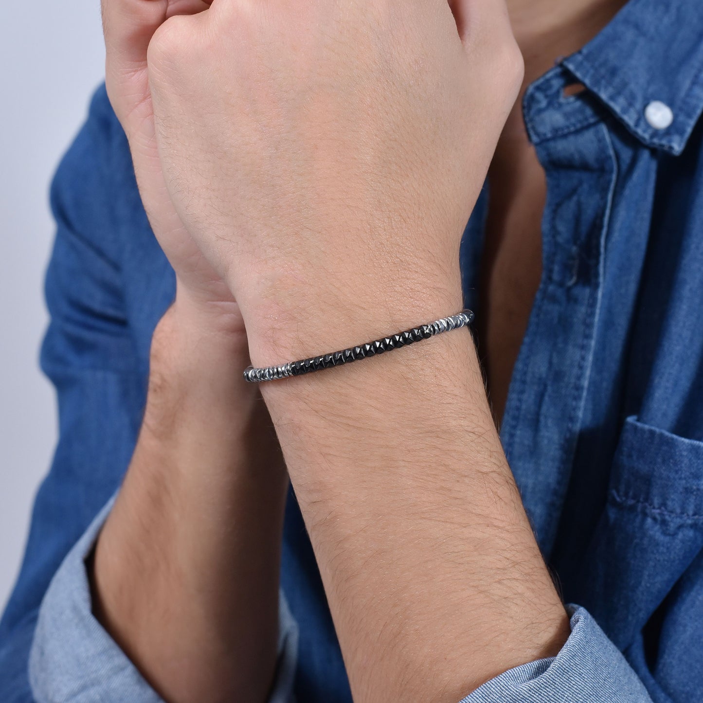 HOMME PLAQUE D'ACIER IP BRACELET NOIR