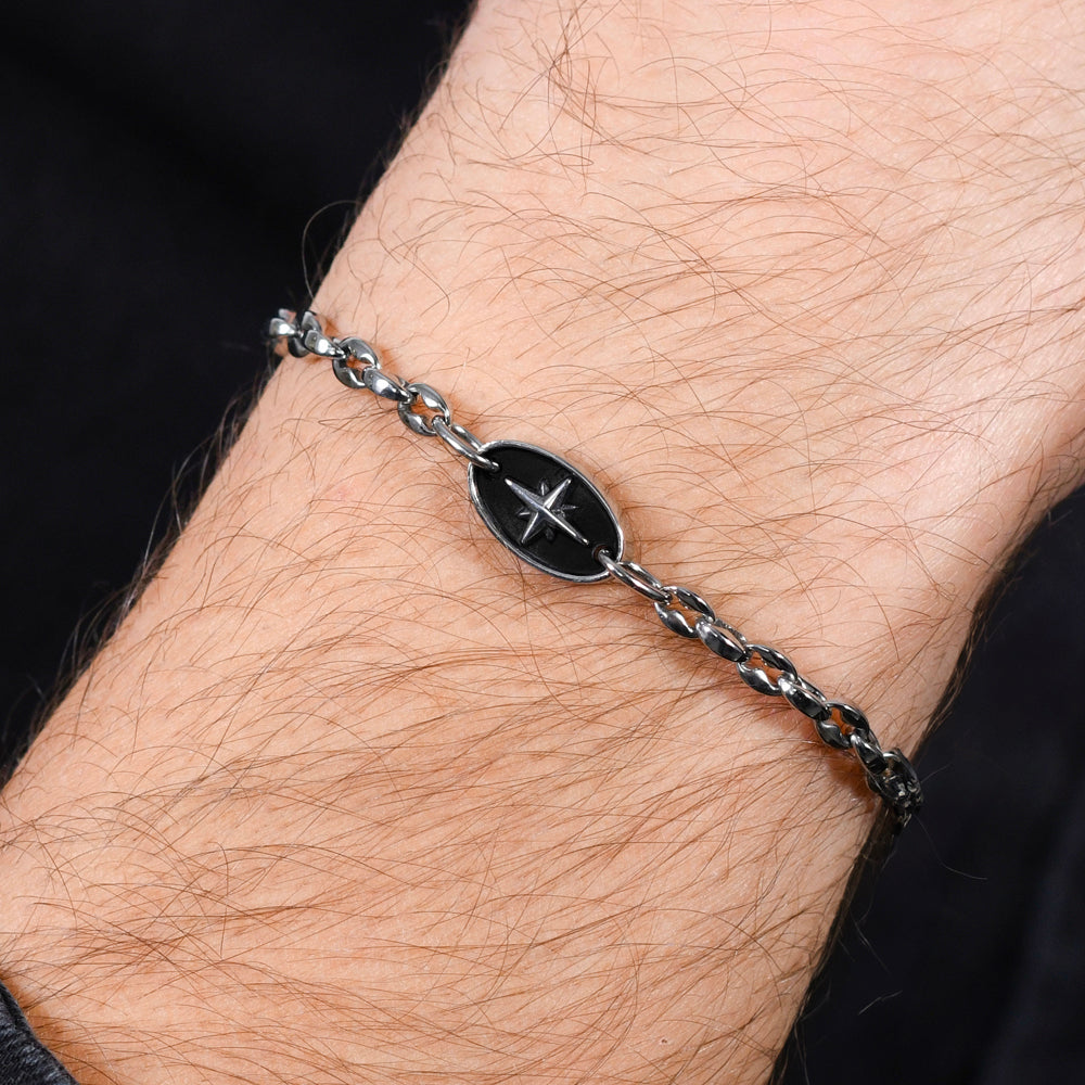 BRACELET HOMME EN ACIER AVEC ROSE DES VENTS