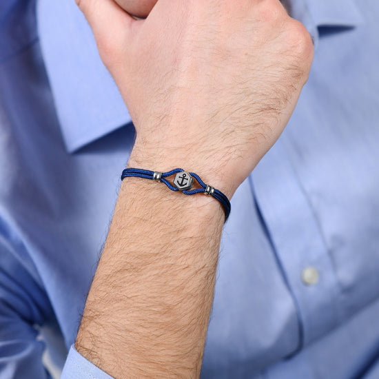 BRACELET DE CORDE BLEUE ET ANCRE POUR HOMMES