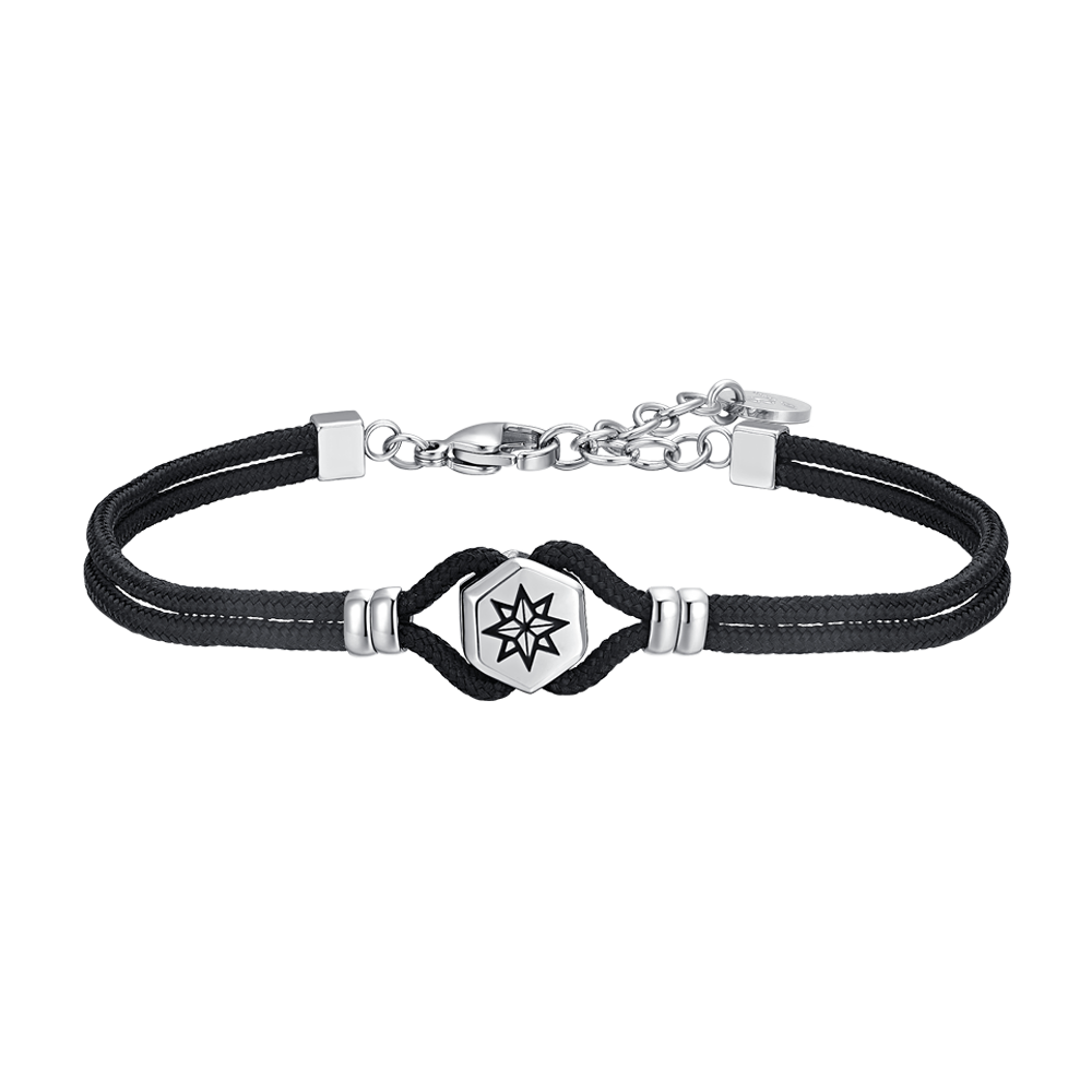 BRACELET HOMME CORDE NOIRE ET ROSE DES VENTS