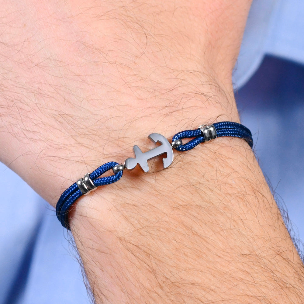 BRACELET DE CORDE BLEUE ET ANCRE POUR HOMMES