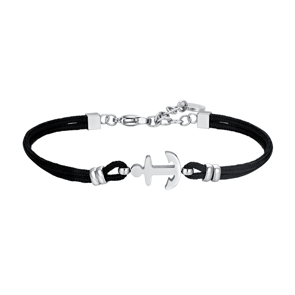 BRACELET NOIR EN CORDE ET ANCRE POUR HOMMES