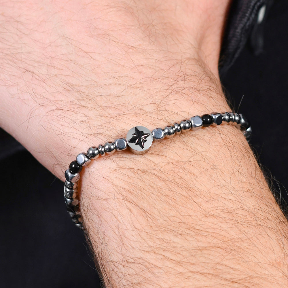 HOMME ACIER ROSE DES VENTS IP BRACELET NOIR