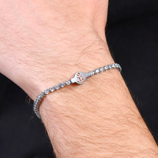 BRACELET DE TENNIS POUR HOMME EN ACIER AVEC ZIRCON CUBIQUE BLANC