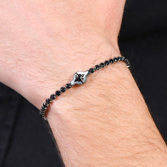 BRACELET DE TENNIS EN ACIER POUR HOMMES ZIRCONS NOIRS