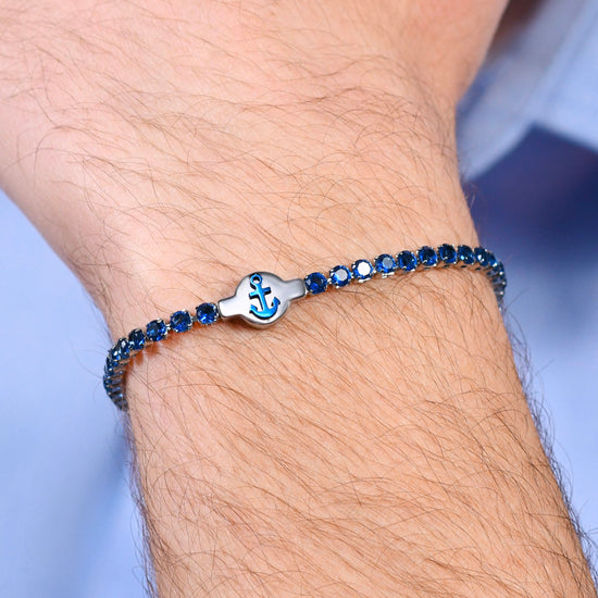 BRACELET DE TENNIS EN ACIER POUR HOMMES AVEC ZIRCON CUBIQUE BLEU