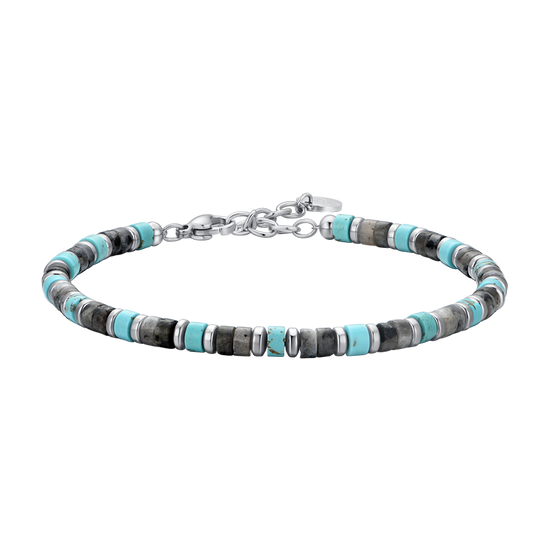 BRACELET HOMME EN ACIER AVEC PIERRES GRISES ET TURQUOISES