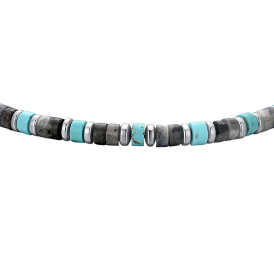 BRACELET HOMME EN ACIER AVEC PIERRES GRISES ET TURQUOISES