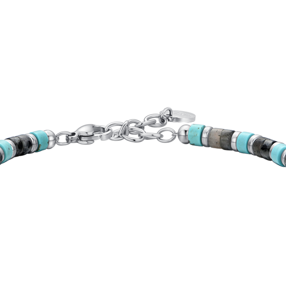 BRACELET HOMME EN ACIER AVEC PIERRES GRISES ET TURQUOISES