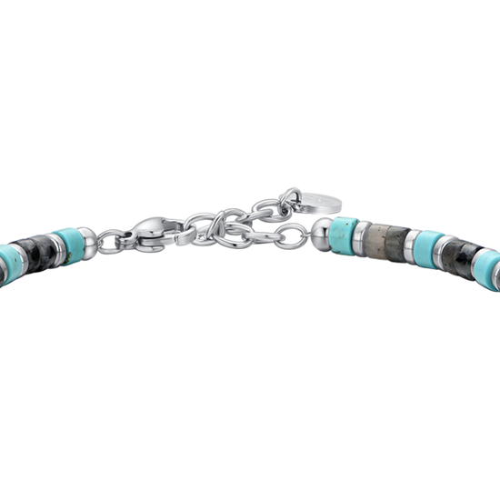 BRACELET HOMME EN ACIER AVEC PIERRES GRISES ET TURQUOISES