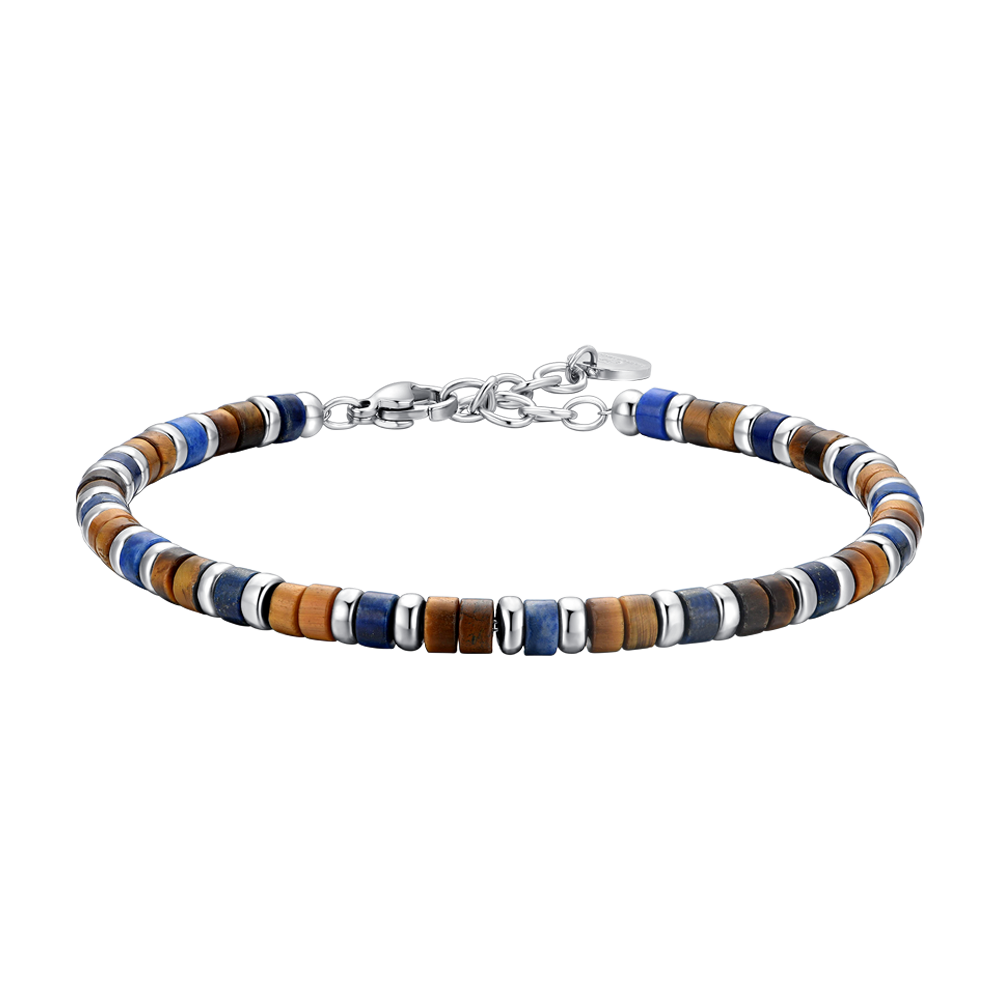 BRACELET POUR HOMME EN ACIER, PIERRES OEIL DE TIGRE ET LAPIS Luca Barra