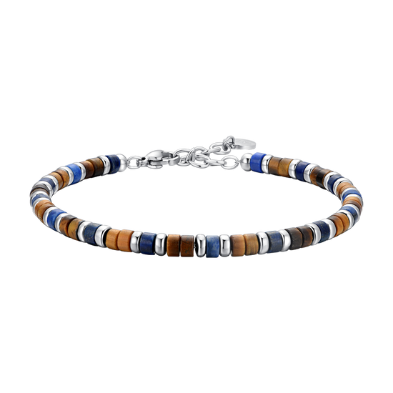 BRACELET POUR HOMME EN ACIER, PIERRES OEIL DE TIGRE ET LAPIS Luca Barra