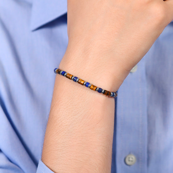 BRACELET POUR HOMME EN ACIER, PIERRES OEIL DE TIGRE ET LAPIS Luca Barra