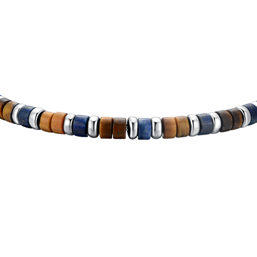 BRACELET POUR HOMME EN ACIER, PIERRES OEIL DE TIGRE ET LAPIS Luca Barra