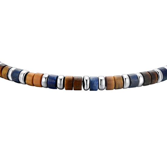 BRACELET POUR HOMME EN ACIER, PIERRES OEIL DE TIGRE ET LAPIS Luca Barra