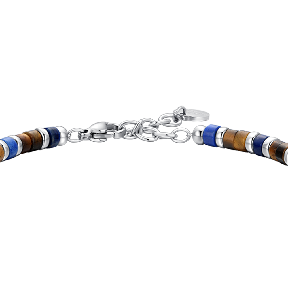 BRACELET POUR HOMME EN ACIER, PIERRES OEIL DE TIGRE ET LAPIS Luca Barra