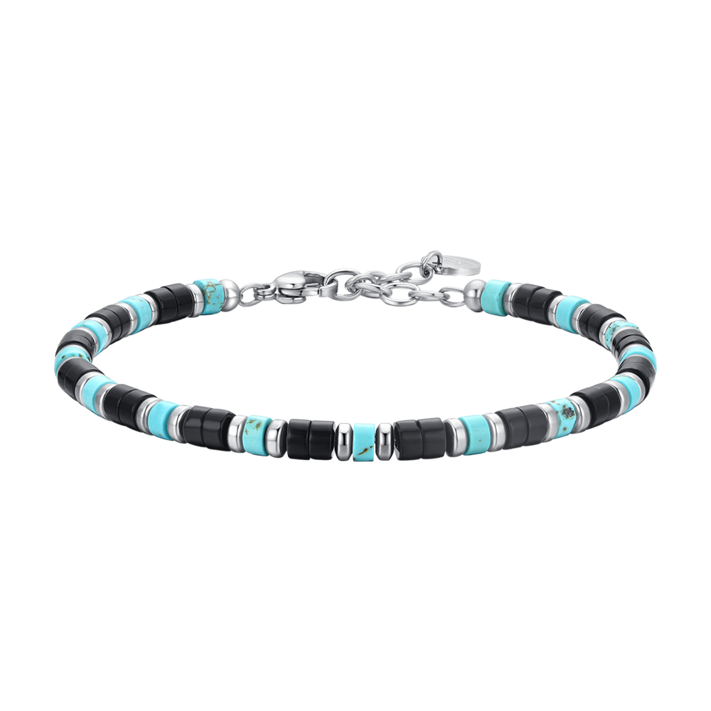 BRACELET HOMME EN ACIER AGATE ET TURQUOISE