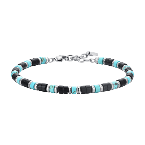 BRACELET HOMME EN ACIER AGATE ET TURQUOISE