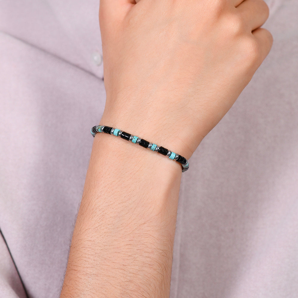 BRACELET HOMME EN ACIER AGATE ET TURQUOISE