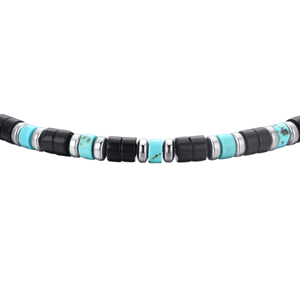 BRACELET HOMME EN ACIER AGATE ET TURQUOISE