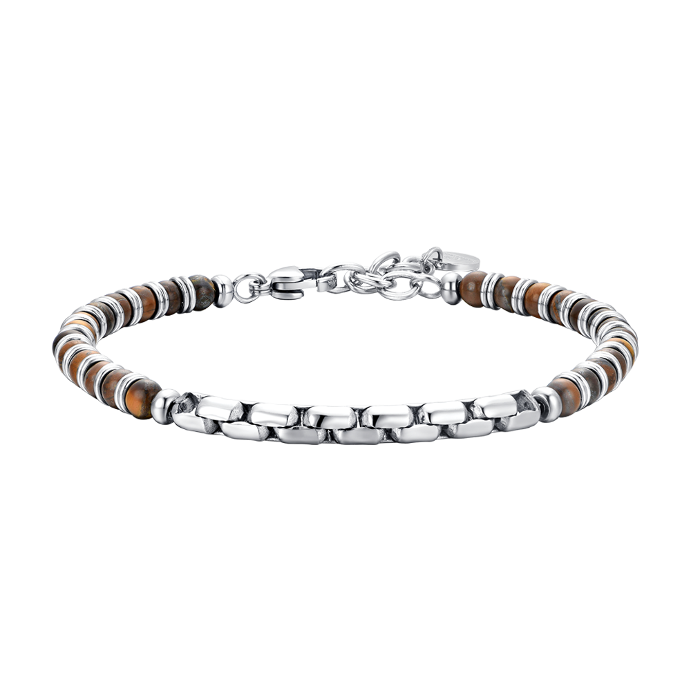 BRACELET HOMME EN ACIER AVEC PIERRE OEIL DE TIGRE