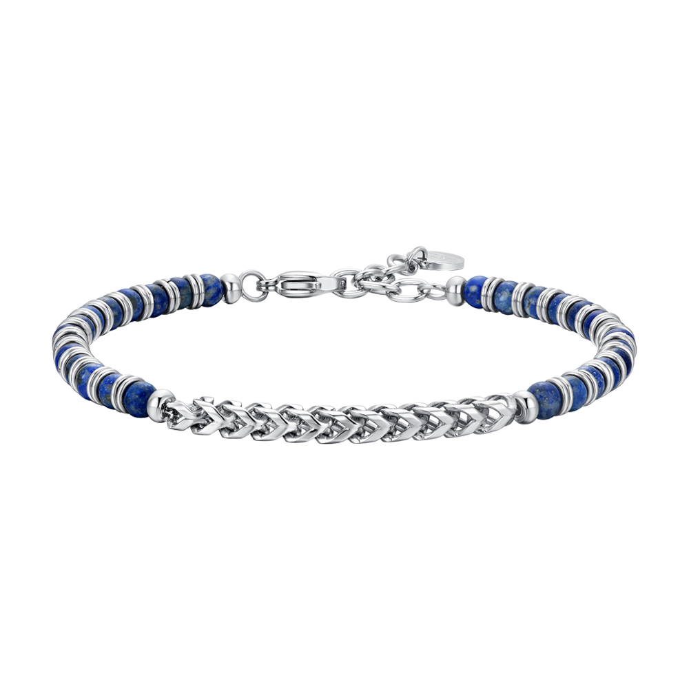 BRACELET HOMME EN ACIER ET PIERRE DE LAPIS