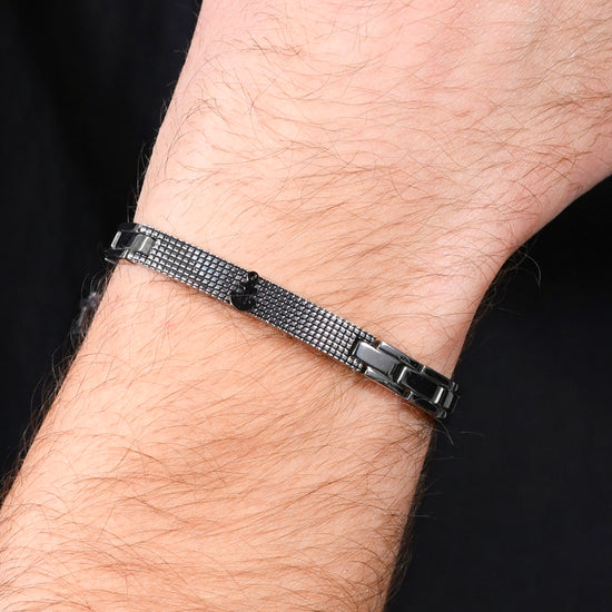 HOMMES ACIER ANCRE IP BRACELET NOIR