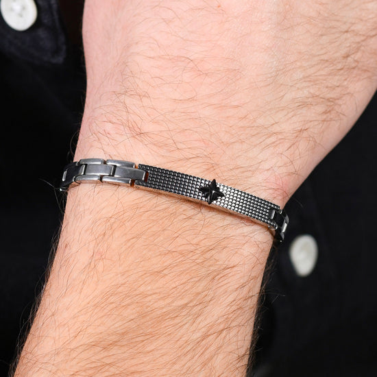 HOMME ACIER ROSE DES VENTS IP BRACELET NOIR