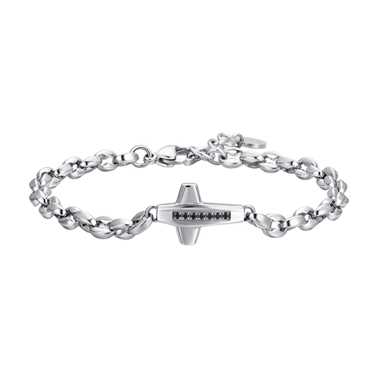 BRACELET HOMME CROIX EN ACIER ET ZIRCON CUBIQUE NOIR