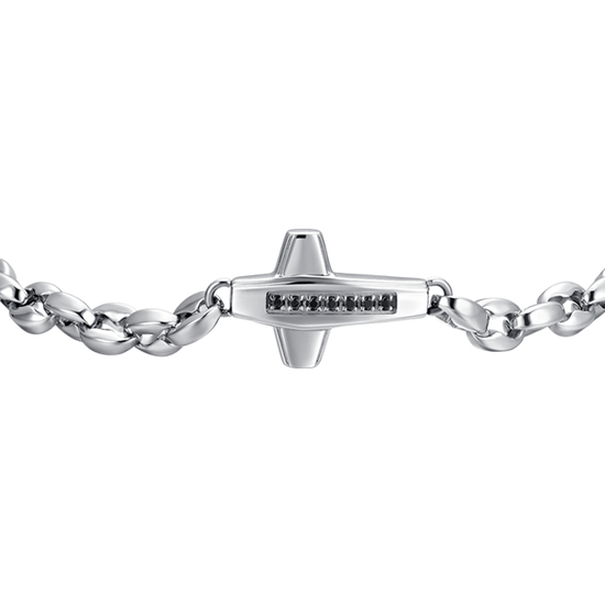 BRACELET HOMME CROIX EN ACIER ET ZIRCON CUBIQUE NOIR