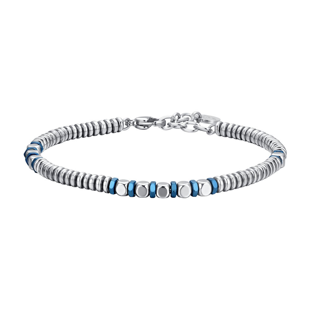 BRACELET HOMME EN ACIER ARGENTÉ ET HÉMATITE BLEUE