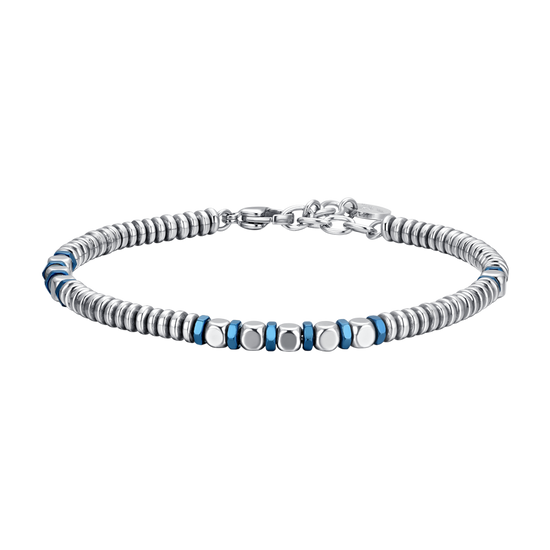 BRACELET HOMME EN ACIER ARGENTÉ ET HÉMATITE BLEUE