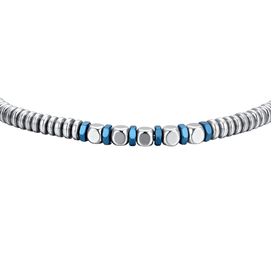 BRACELET HOMME EN ACIER ARGENTÉ ET HÉMATITE BLEUE