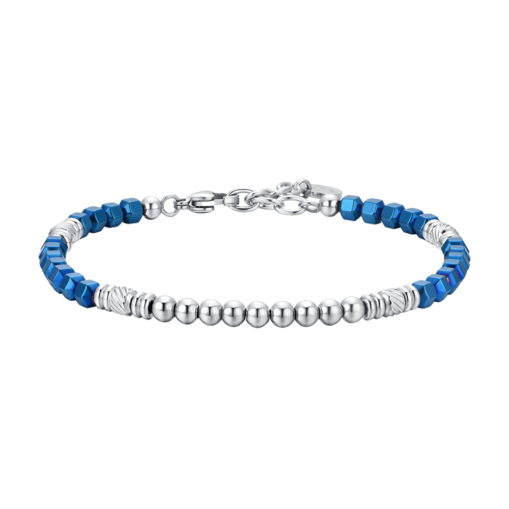 BRACELET HOMME EN ACIER ÉMAILLÉ ARGENT ET BLEU