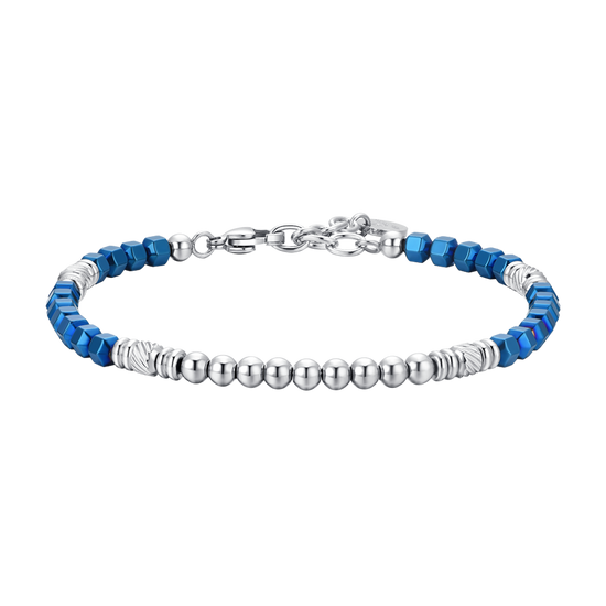 BRACELET HOMME EN ACIER ÉMAILLÉ ARGENT ET BLEU