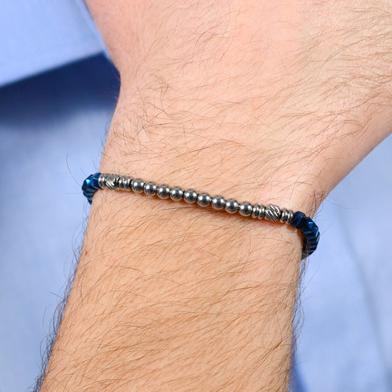 BRACELET HOMME EN ACIER ÉMAILLÉ ARGENT ET BLEU