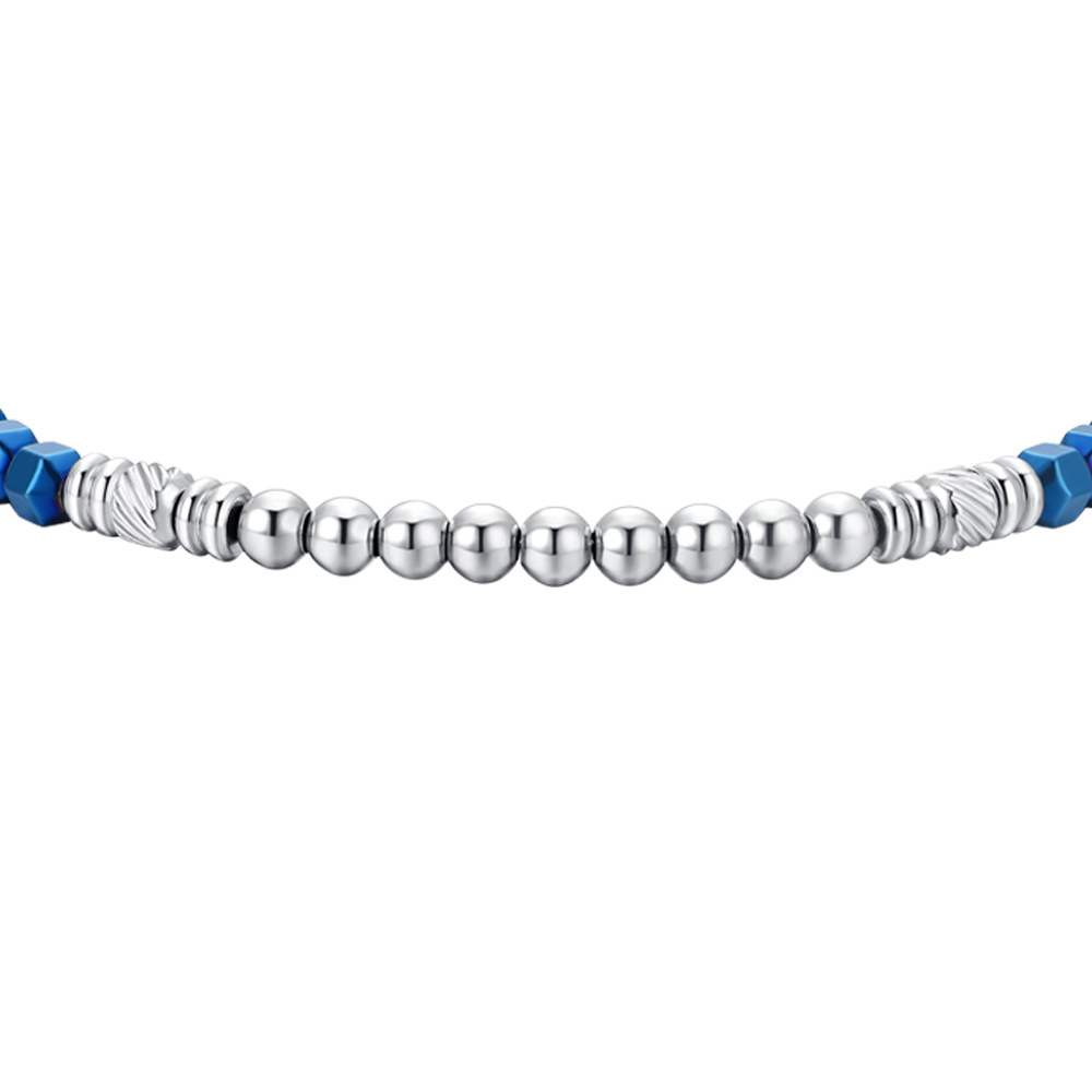 BRACELET HOMME EN ACIER ÉMAILLÉ ARGENT ET BLEU