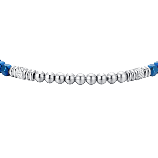 BRACELET HOMME EN ACIER ÉMAILLÉ ARGENT ET BLEU