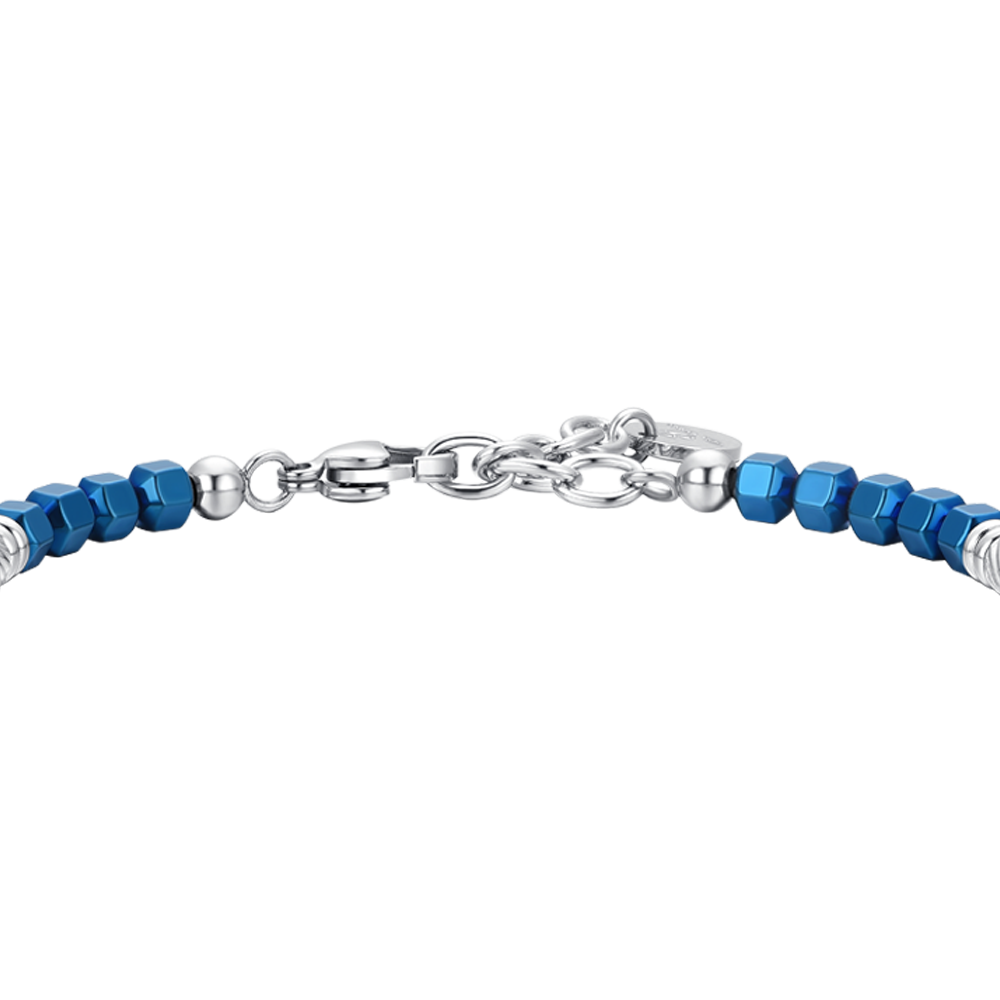 BRACELET HOMME EN ACIER ÉMAILLÉ ARGENT ET BLEU