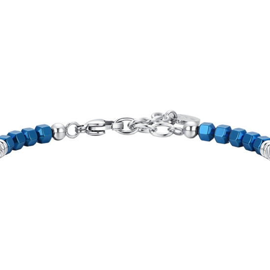 BRACELET HOMME EN ACIER ÉMAILLÉ ARGENT ET BLEU