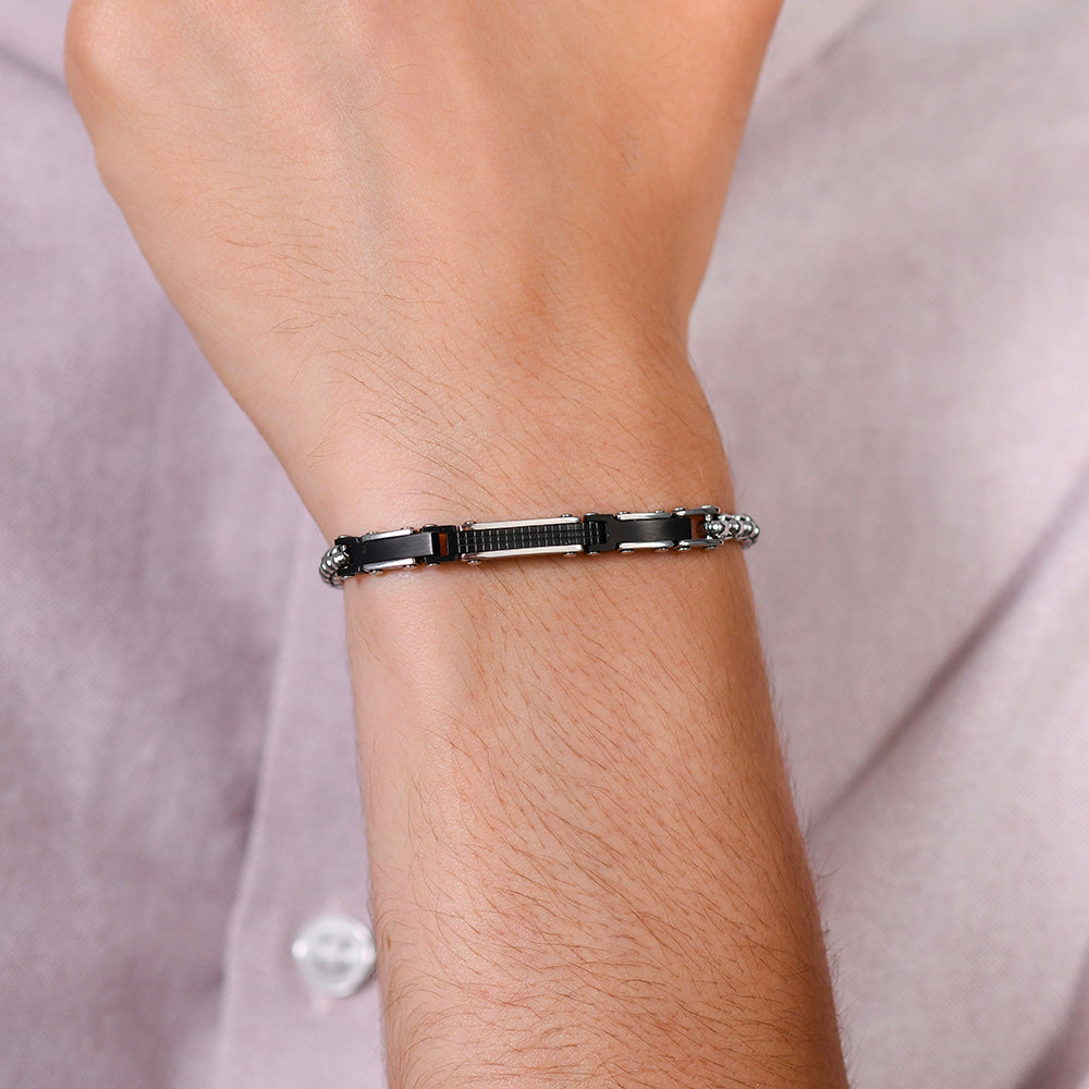 BRACELET HOMME EN ACIER AVEC ÉLÉMENTS EN ACIER NOIR IP