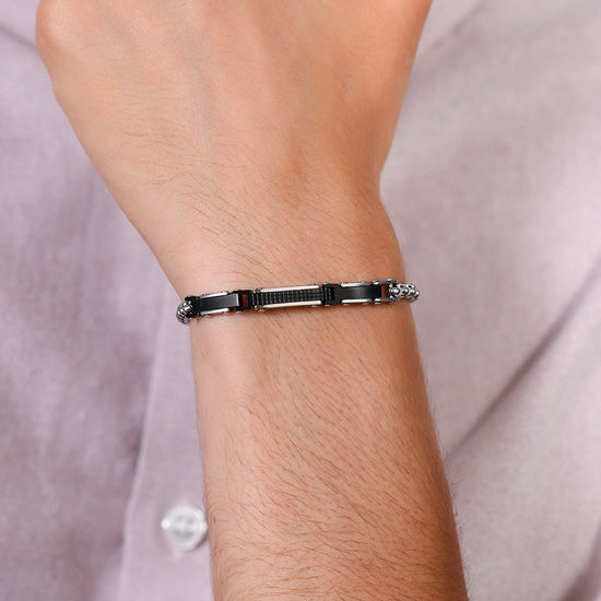 BRACELET HOMME EN ACIER AVEC ÉLÉMENTS EN ACIER NOIR IP