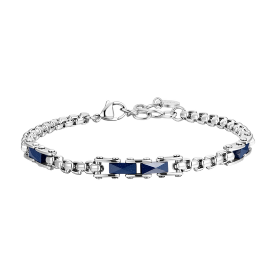 BRACELET HOMME EN ACIER AVEC ÉLÉMENTS EN CÉRAMIQUE BLEUE