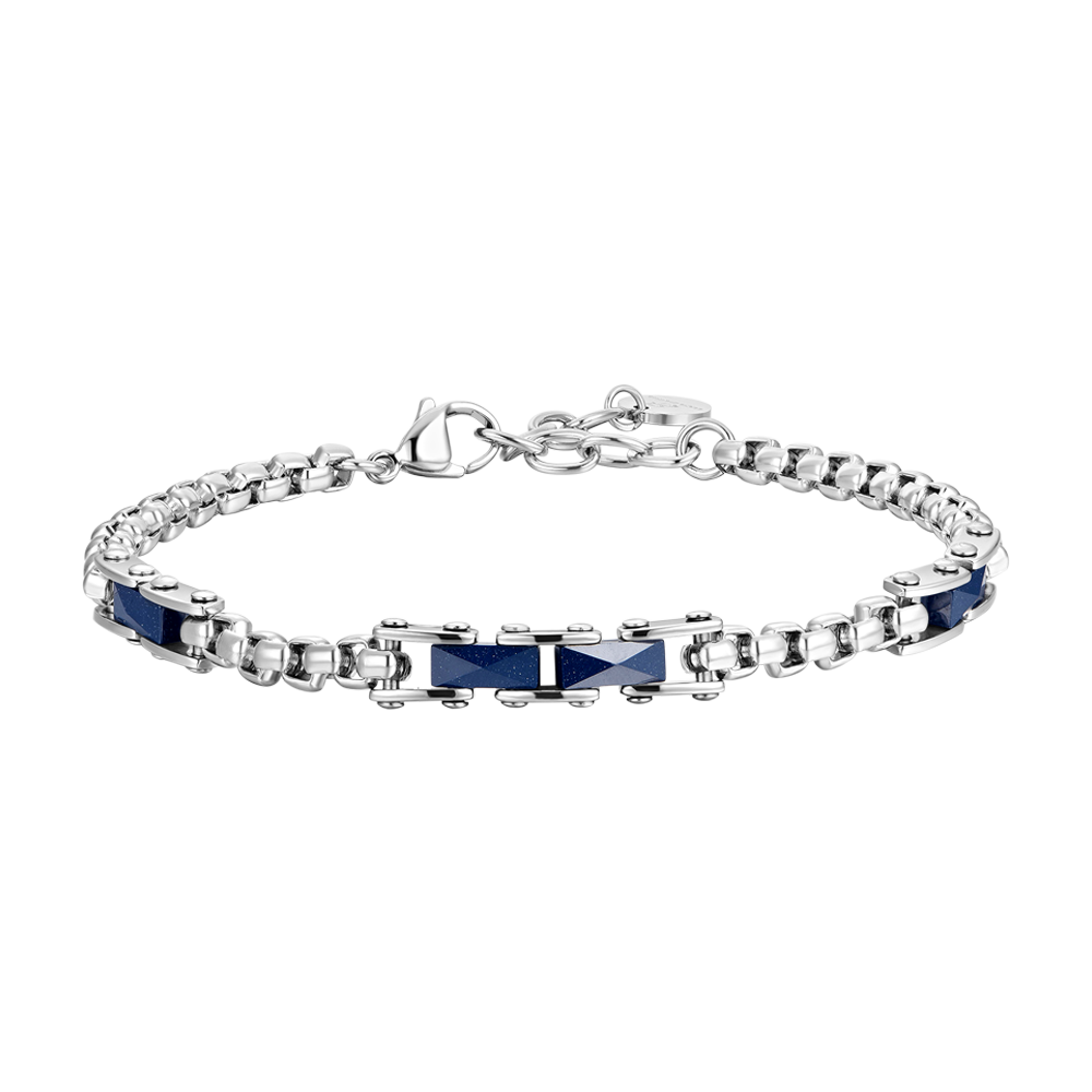 BRACELET HOMME EN ACIER AVEC ÉLÉMENTS EN CÉRAMIQUE BLEUE