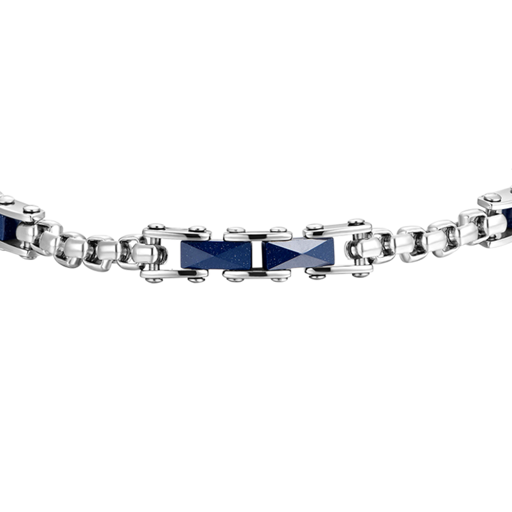 BRACELET HOMME EN ACIER AVEC ÉLÉMENTS EN CÉRAMIQUE BLEUE