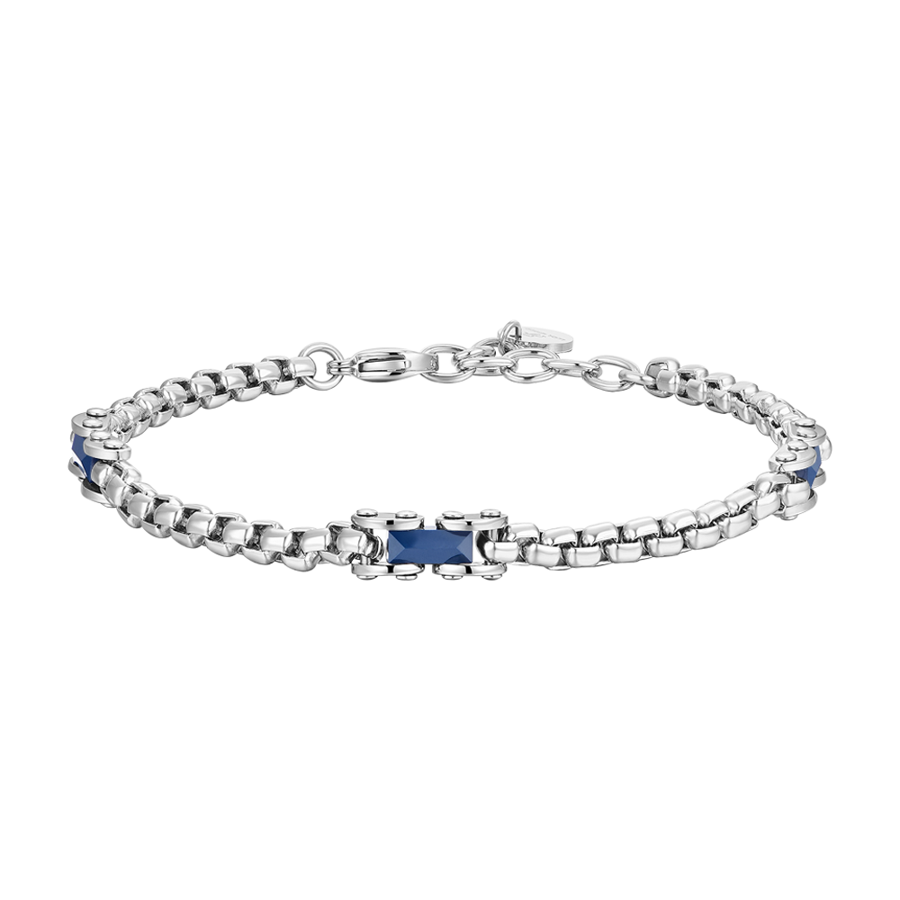 BRACELET EN ACIER POUR HOMMES ÉLÉMENTS EN CÉRAMIQUE BLEUE