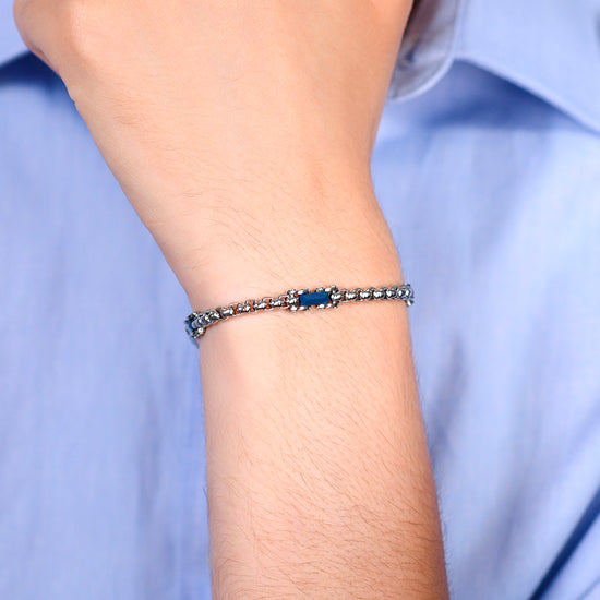 BRACELET EN ACIER POUR HOMMES ÉLÉMENTS EN CÉRAMIQUE BLEUE