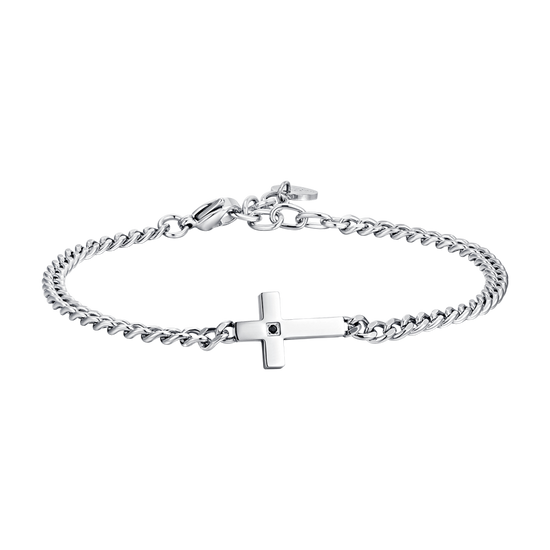 BRACELET HOMME EN ACIER, CROIX ET ZIRCON NOIR