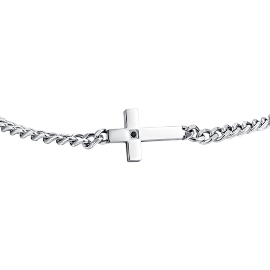 BRACELET HOMME EN ACIER, CROIX ET ZIRCON NOIR